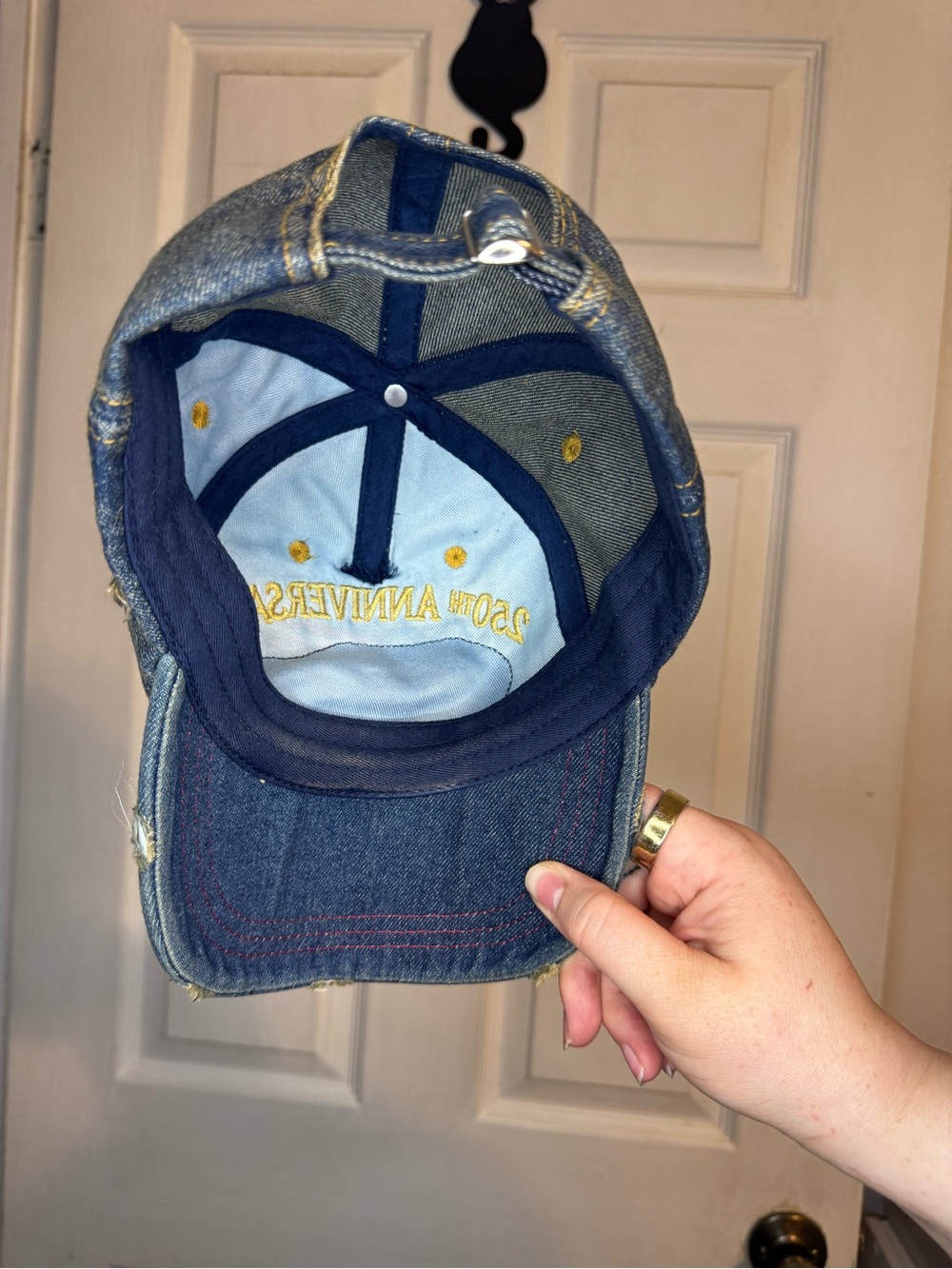 Distressed Denim 250th Anniversary Baseball Cap - Blue with Flag Patch - Picture 6 of 6